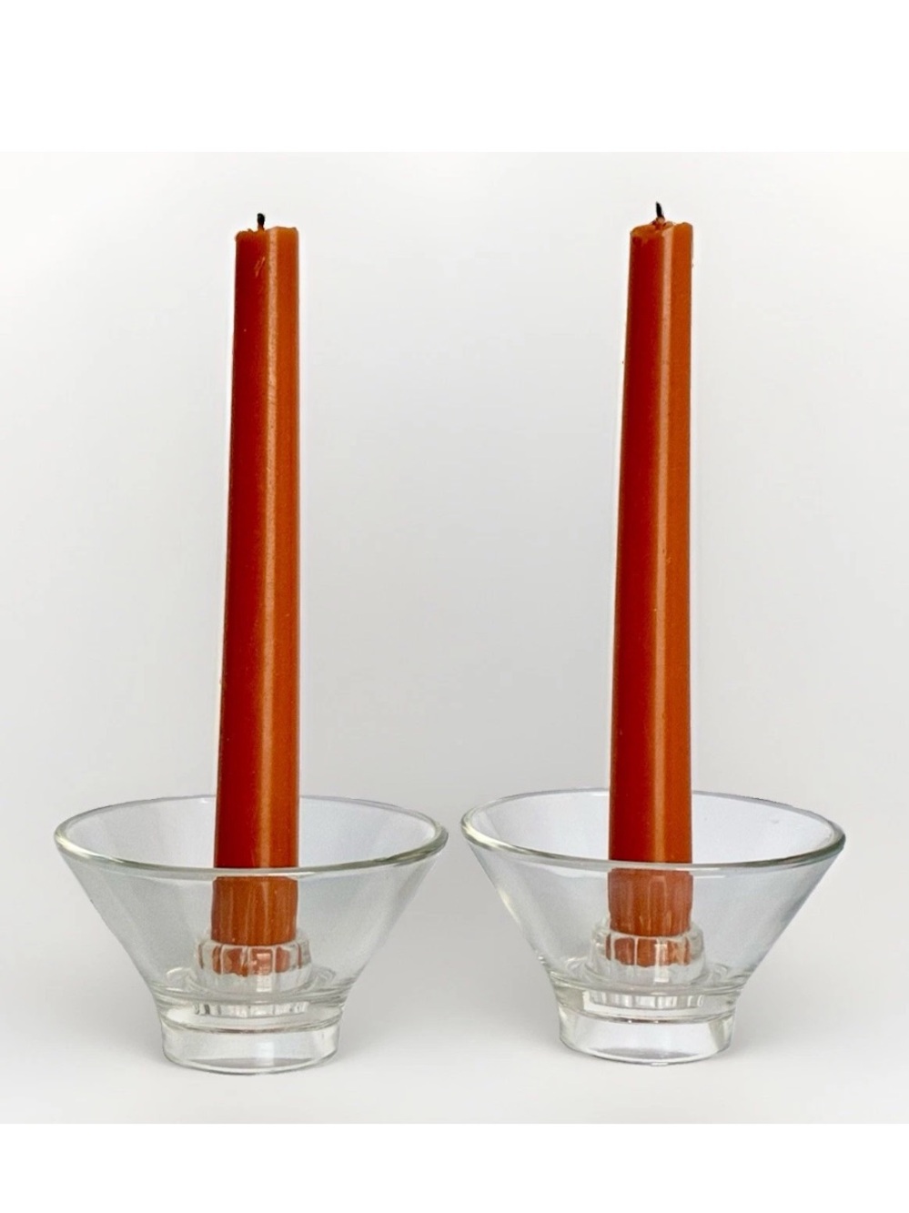 Anchor Hocking Modernistic Taper Candle Holder Set MCM Minimalistic Clear Glass